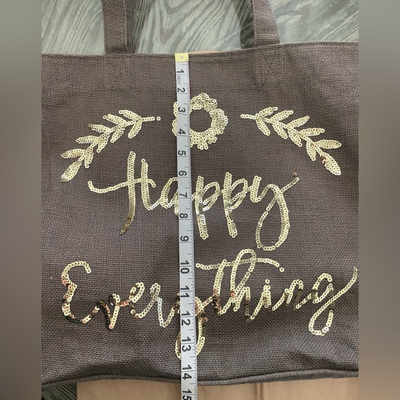 Olive & Hill Large sequin “Happy Everything” 100% Jute Tote. - Picture 14 of 16